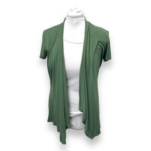 Andrea Missy Womens Short Sleeve Open-Front Green Cardigan Layered Blouse M